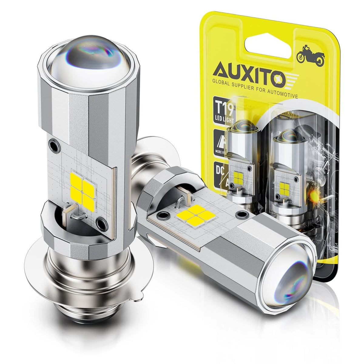AUXITO H6M P15D LED Motorcycle Light Bulbs Hi/Lo Beam T19 H6 T19/P15D-White