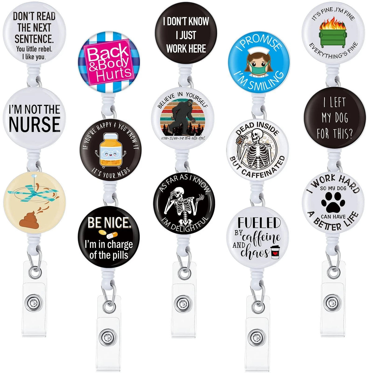 15 Pack Funny Badge Holder Retractable Reel Nurse Quote ID Clip Cute Nursing for