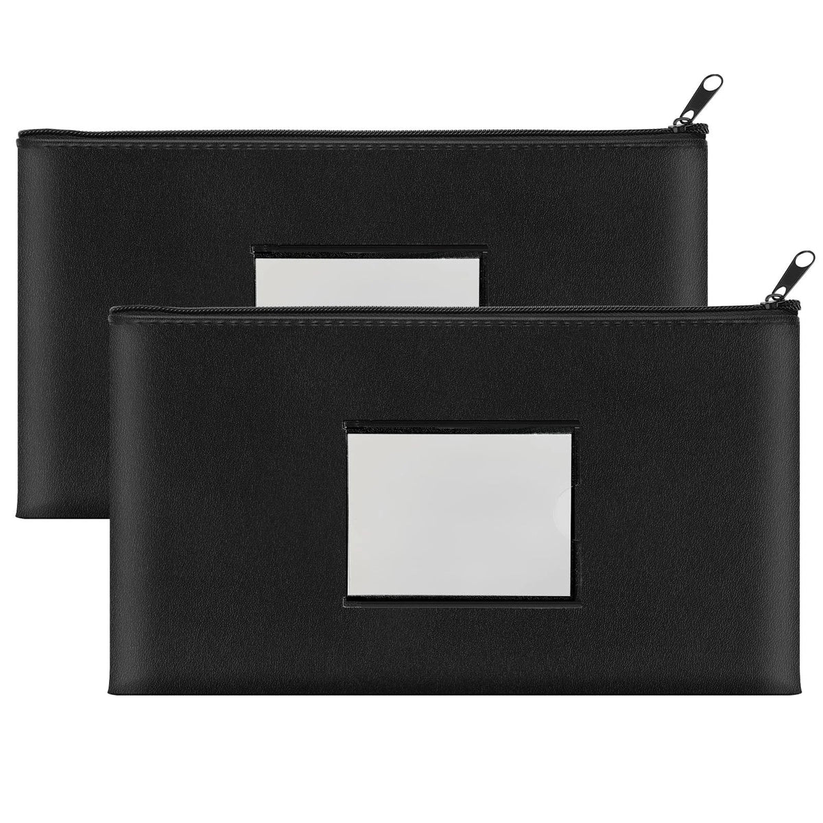 2 Pack Money Bags with Zipper, Bank Pouch with Label, 11 X 6.1 Inch PU Leather