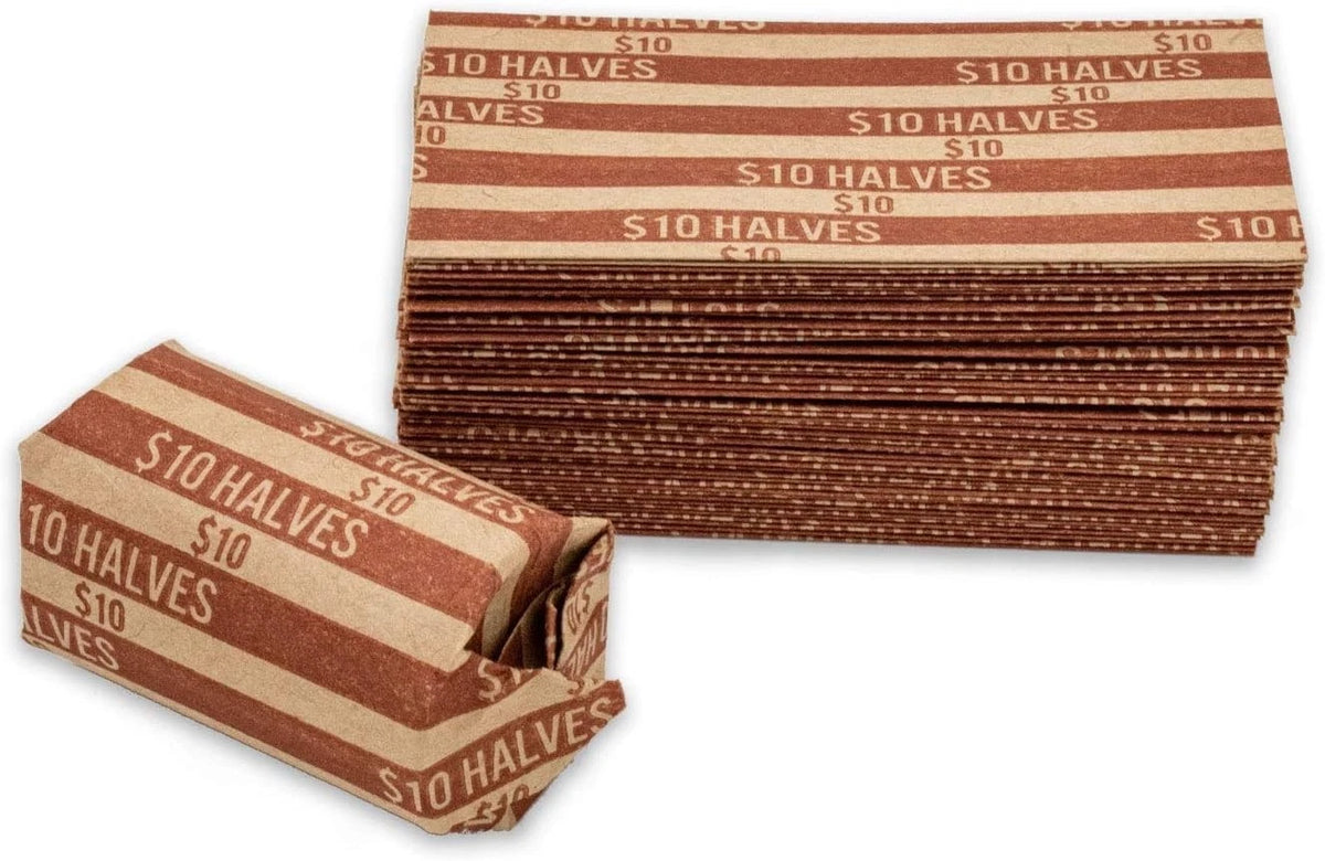 Half Dollar Coin Wrappers, 100 Flat Striped Wrappers 20 coins, Brown