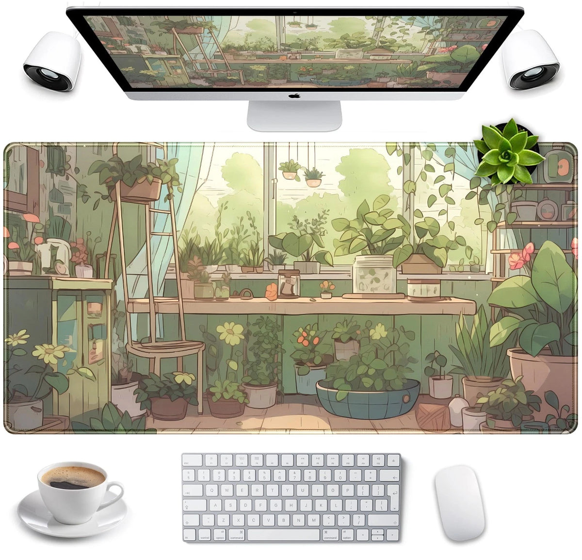 Cute Desk Mat Green Plants Gaming Mouse Pad XXL Large Extended Sage Laptop Keybo