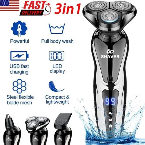 Wet/Dry Electric Razor Men USB Rechargeable Rotary Shaver Beard Trimmer Shaving