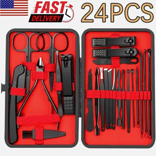 24 Pcs Stainless Steel Nail Clipper Grooming Nail Tools Manicure & Pedicure Set