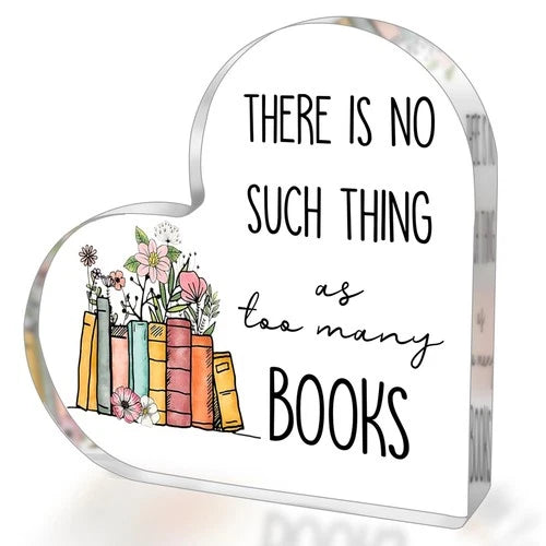 Book Lovers Gifts, Acrylic Heart Sign Paperweight Presents, Reading Accessories,