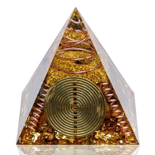 Orgone Pyramid, Small Healing Crystals Pyramid with Tiger'S Eye Stones, Orgonite