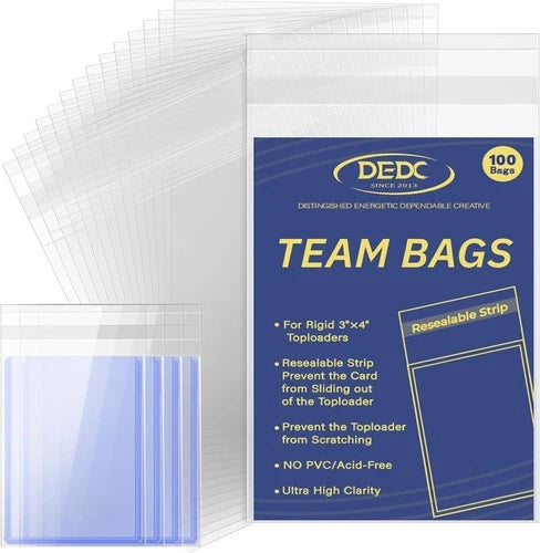 100 Pcs Team Bags for Trading Cards, Team Bag Fit 3X4Inch 35PT Top Loaders for T