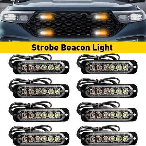 8X 6 LED Strobe Light Bar Car Truck Flashing Warning Hazard Beacon Amber White