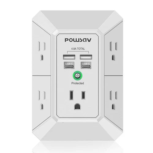 5 Outlet Extender Surge Protector Multi Plug Wall Adapter USB Charger Ports with