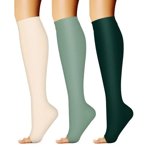CHARMKING 3 Pairs Open Toe Compression Socks for Women Men Circulation 15-20...