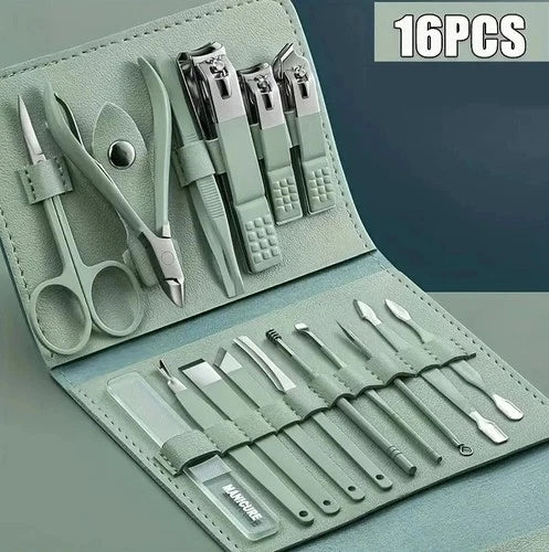 16 Pcs Nail Clippers Set Stainless Steel Manicure Pedicure Cuticle Grooming Tool