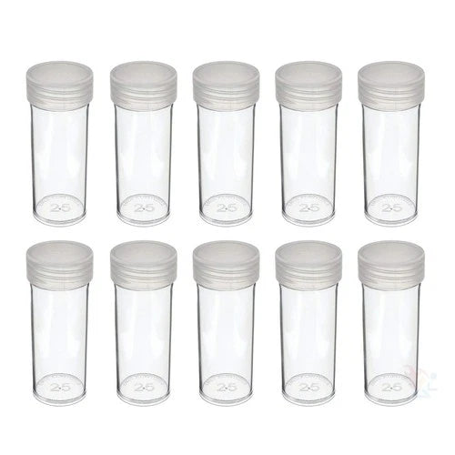 (10) round Clear Plastic (Quarter) Size Coin Storage Tube Holders with Screw on