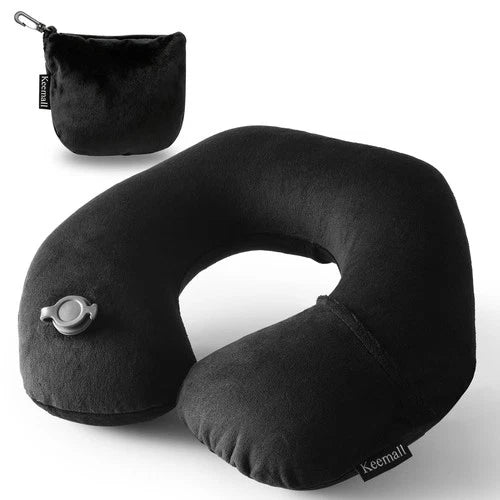 Inflatable Travel Pillow - Soft Velvet U-Shape Neck Support for Airplane Comfort