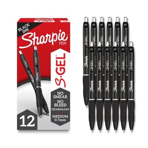 S-Gel Gel Pens, Black Barrel, Medium Point (0.7Mm), Black Gel Ink Pens, 12 Count