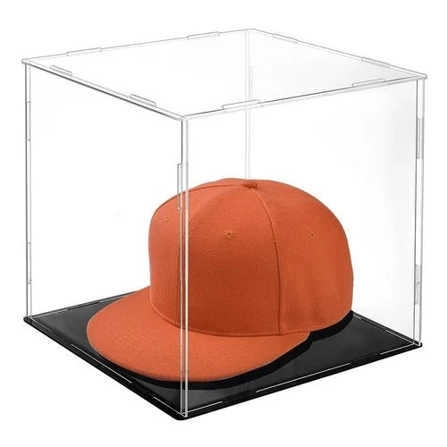 Display Case Clear Cube Baseball Holder Hat Box with Black Base