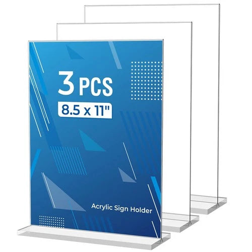 3 Pack Acrylic Sign Holder 8.5 X 11 Inches, Clear Menu Stand, Vertical Flyer Dis