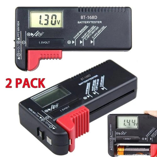 2 Pack Digital Battery Tester for AAA/AA/C/D/9V Universal Voltage Checker