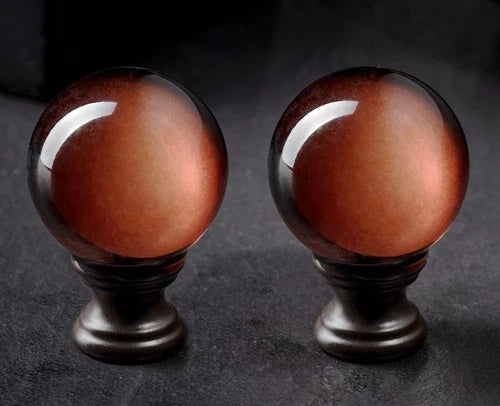 2 Pcs Lamp Finials, Ball Shaped Tawny Crystal Glass with Bronze Finish Screw