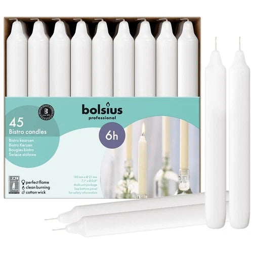 White Household Candles 7 Inch Dinner Candlesticks - 45 Count Bulk Pack - 6+ Hou
