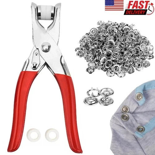 100 Pcs 9.5mm Snap Fasteners Kit with Pliers for Fabric Crafting & Clothes