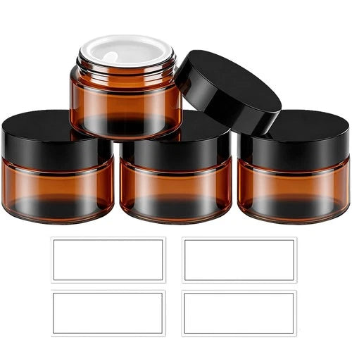 Thick Amber 1 oz Glass Jars with Lids & Inner Liners, 4 Pack Small Amber Glass J