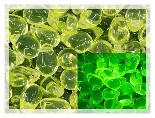 Czech 50-Piece Glass Beads, 6x9mm, Teardrop Transparent Yellow Uranium Glass ...