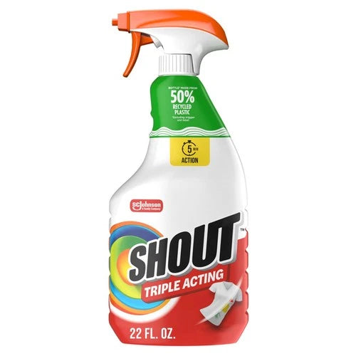 Shout Active Enzyme Laundry Stain Remover Spray, Triple-Acting Formula Clings, P