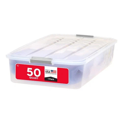 IRIS USA 50Qt Under Bed Storage Organizer Bin with Lid, Clear Stackable