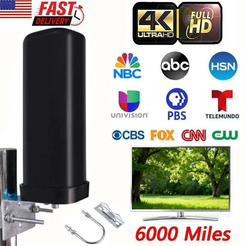 6000 Mile Outdoor TV Antenna Digital HDTV 4K UHF VHF Long Range Amplified 360°