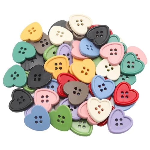 50 Pack Colorful Heart Shaped Resin Buttons for Sewing DIY Crafts Knitting