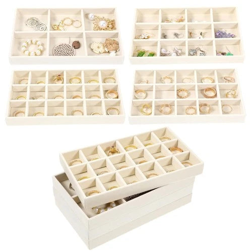 12 Pcs Velvet Jewelry Organizer Trays Set, 4 Styles Stackable Drawer Organizer w