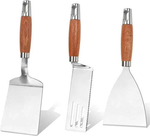 Stainless Steel Spatula Set of 3, Metal Spatulas for Cast Iron Skillet, Heavy Du