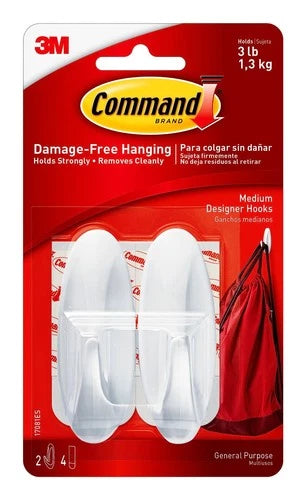 Command Medium Designer Hooks, 2 Hooks and 4 Command Strips, Damage-Free Hanging