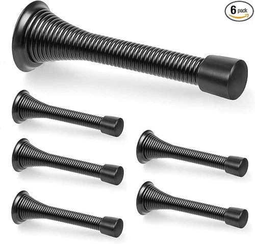 6 Pack Black Spring Door Stops, 3-1/4