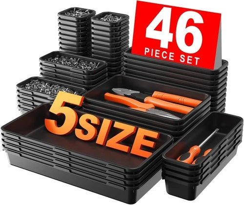 【𝟰𝟲𝗣𝗖𝗦】【5 Size】 Tool Box Organizer Tray Divider Set 【Black】 Desk Drawer