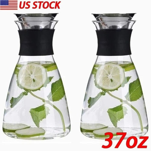 2Pcs 37oz Glass Carafe with Stainless Steel Silicone Filter Lid for Tea