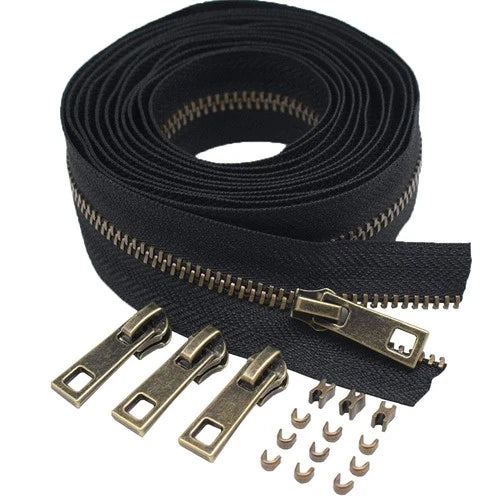 #3 Upholstery Zipper by The Yard Black Long Zipper Tape Y Metal Zippers 5 Yar...