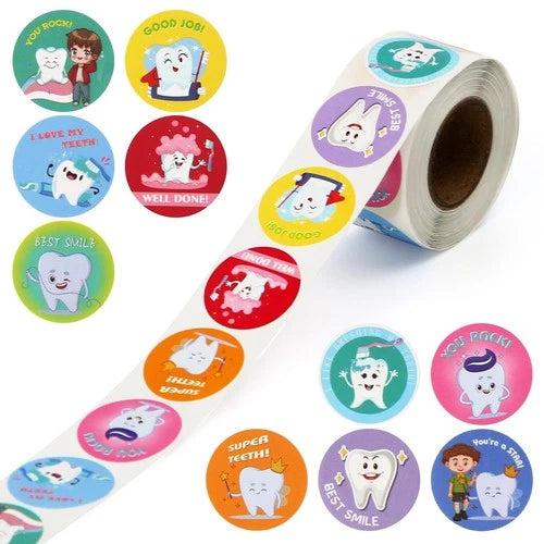 500Pcs Dental Stickers, 1 Inch round Cute Tooth Reward Decals Dental Prizes for