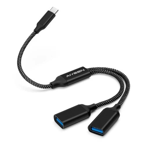 USB C Male to 2 USB Female Splitter Cable Adapter, Dual USB-A Port Hub for Data