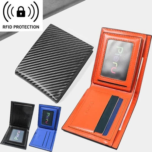 Men's Carbon Fiber Leather RFID Blocking Slim Bifold Wallet Card Holder