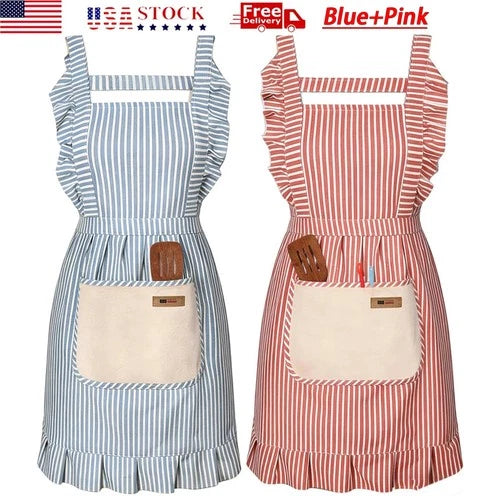 2 Pcs Adjustable Kitchen Apron Cooking Apron For Women For Men With Pockets