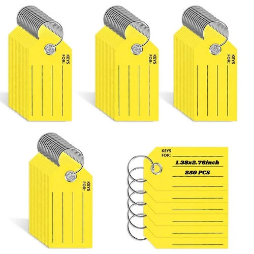 250 Pcs Yellow Key Tags with Labels and Rings: 1.38 X 2.76 Inches, 250 Labels, C