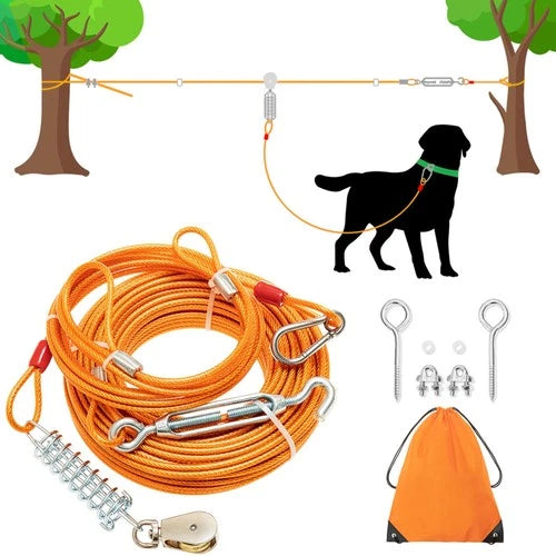 100 Ft Dog Tie Out Cable with 10Ft Runner Cable - Heavy Duty Long Dog Leash for