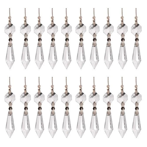 20 Pcs Clear Crystal Chandelier Icicle Prisms Replacement Parts for Lamp Decore