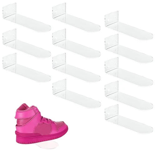 12 Pack Clear Acrylic Floating Shoe Display Shelf, Wall Mounted Sneaker Storage