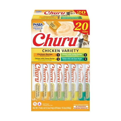 INABA Churu Cat Treats, Lickable, Squeezable Creamy Purée Cat Treat with Green T