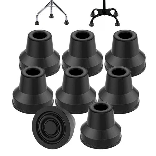 Quad Cane Tips (Set of 8) - Heavy Duty 1/2 Inch Replacement Rubber Foot - Black