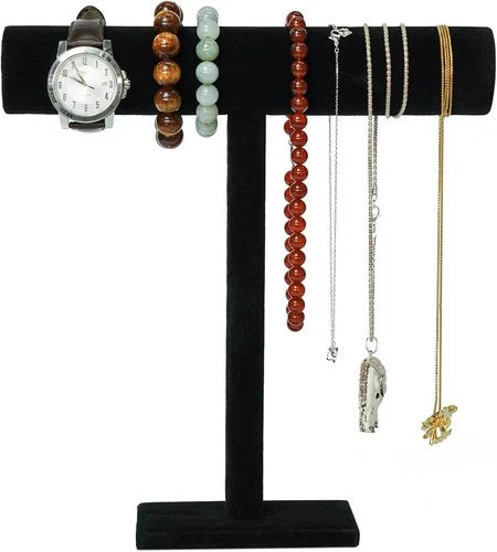 T-Bar Necklace Holder Jewelry Display Stand; Black Velvet Holder Organizer for N