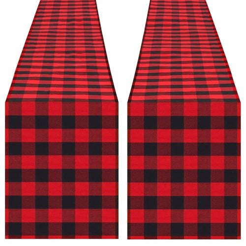 2Pcs Black Red Buffalo Plaid Table Runner 13x84 Inch Christmas Holiday Decor