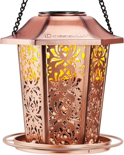 Solar Bird Feeders for Outdoors Hanging - Premium Grade Metal Bird Feeder, Chew-