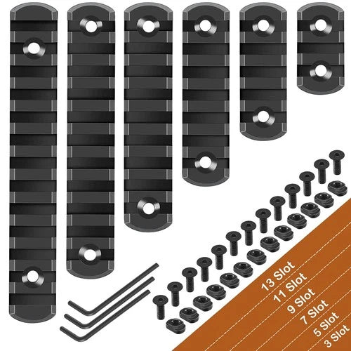 6 Pack Lock Picatinny Rail Aluminum 3/5/7/9/11/13 Slot Set M-Lok Picatinny